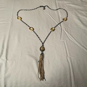 Amber and Gold Tassel Necklace